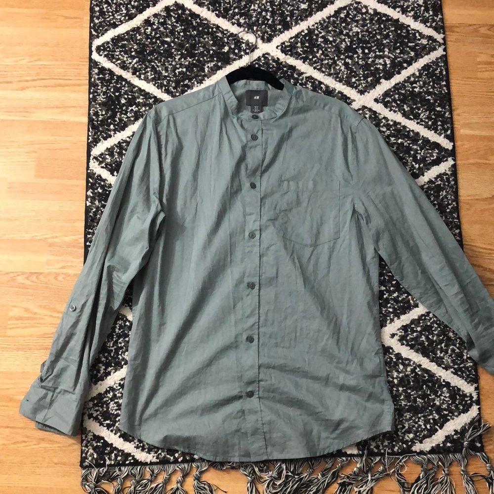 Green button down shirt